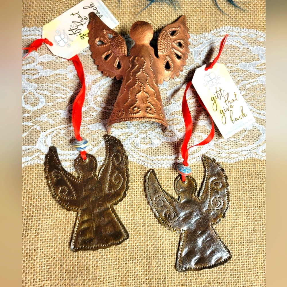 Vintage NWT lot of 3 made in Haiti metal angels-copper